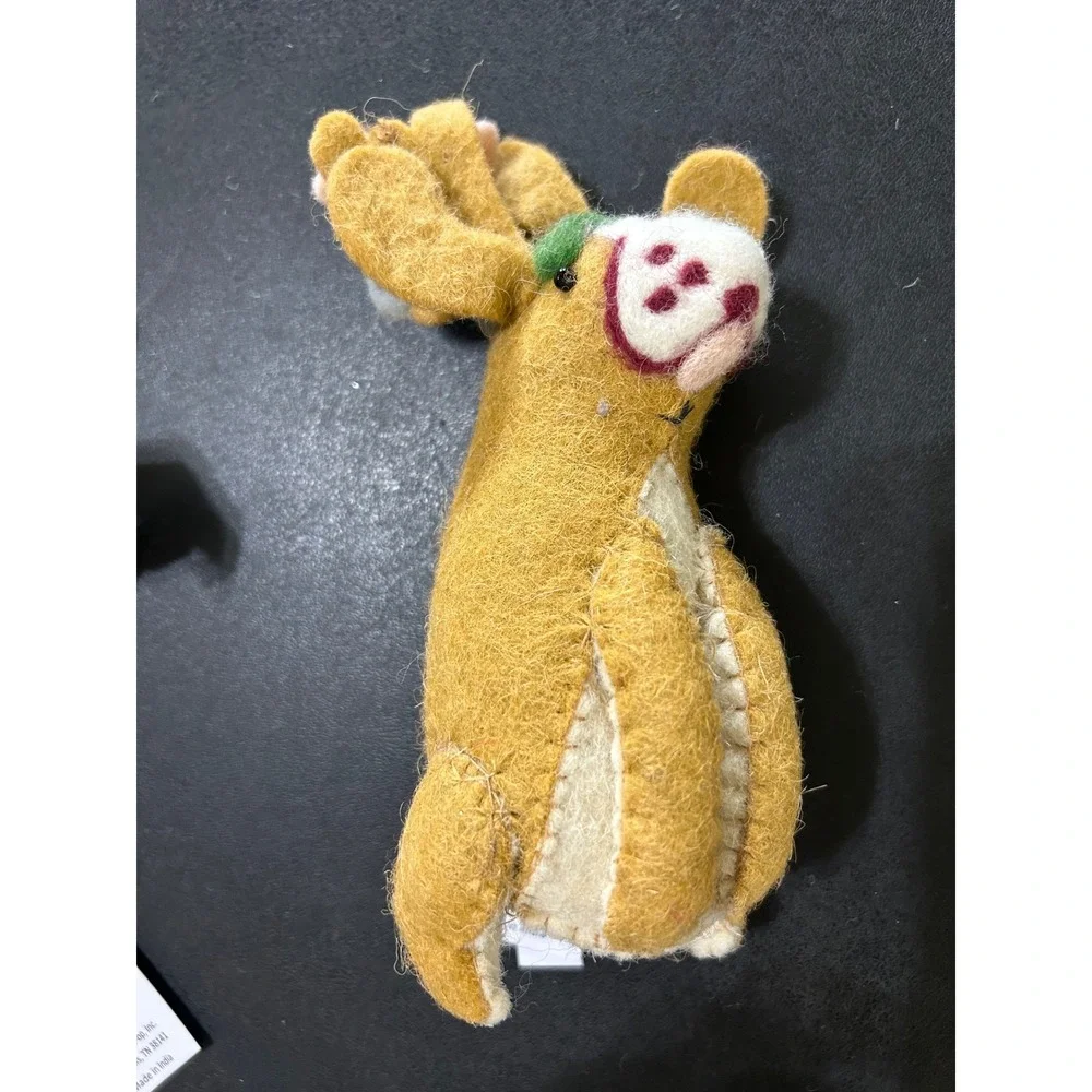 Creative Co-op Felt Wool Animal Ornaments Set/2 Tan Reindeer Dog Kellie Montana